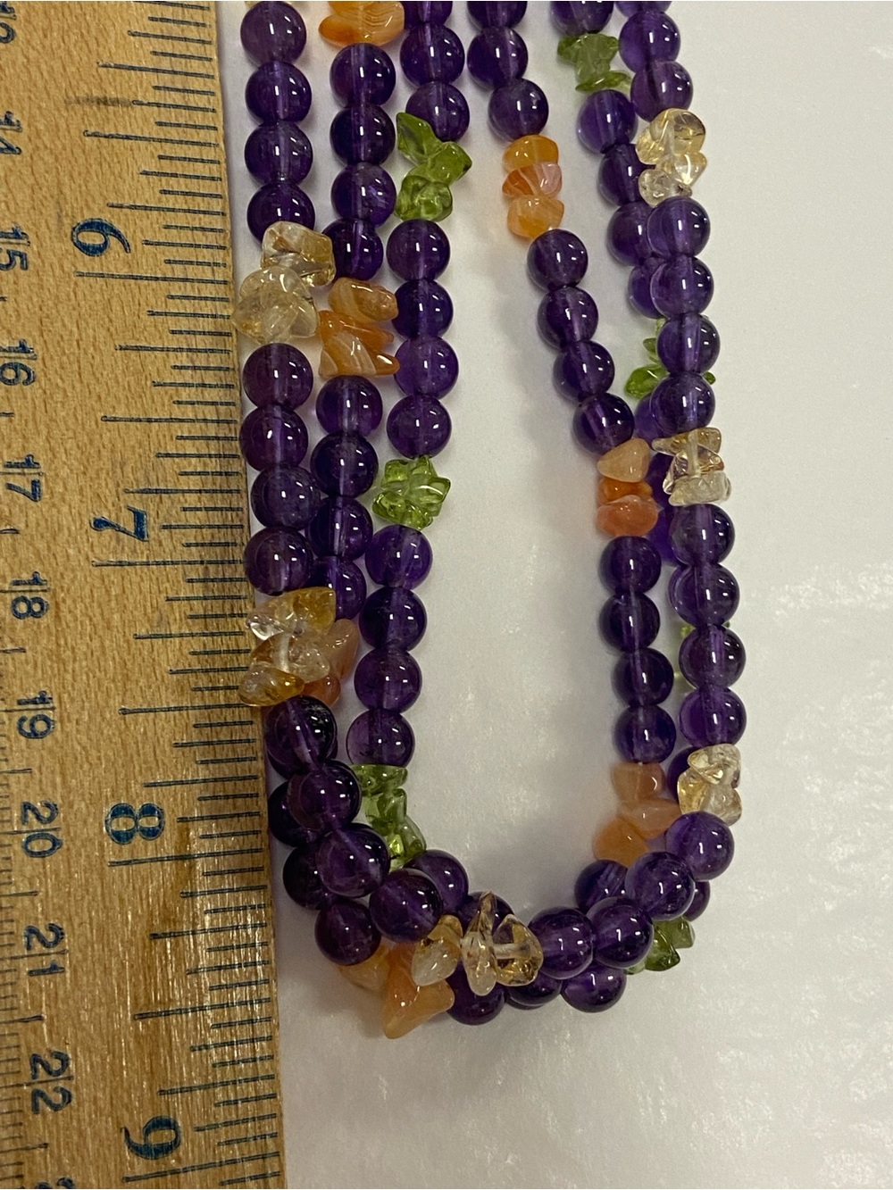 3 Strand Amethyst Peridot Citrine Carnelian Necklace with Sterling Clasp - Picture 8 of 11